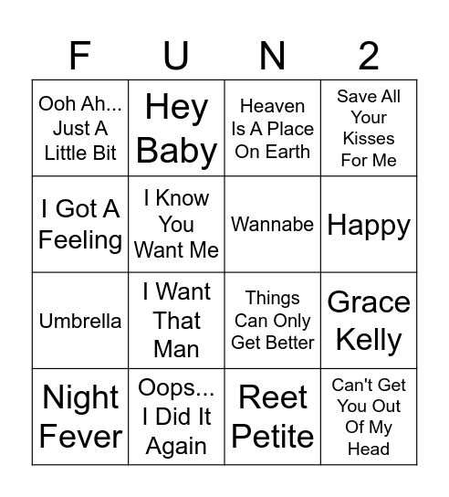 Music Bingo Game 2! Bingo Card