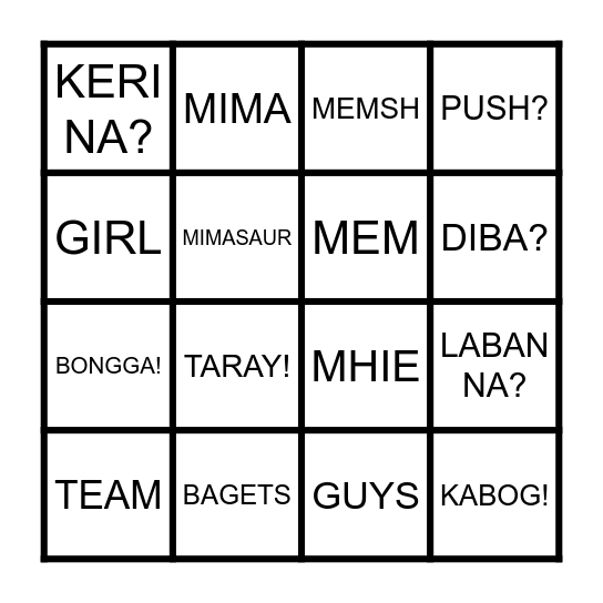 Cluster Regina Vocabulary Bingo Card