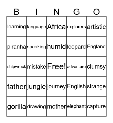 G3 Jungle Bingo Card