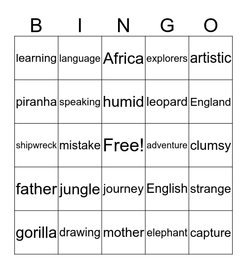 G3 Jungle Bingo Card