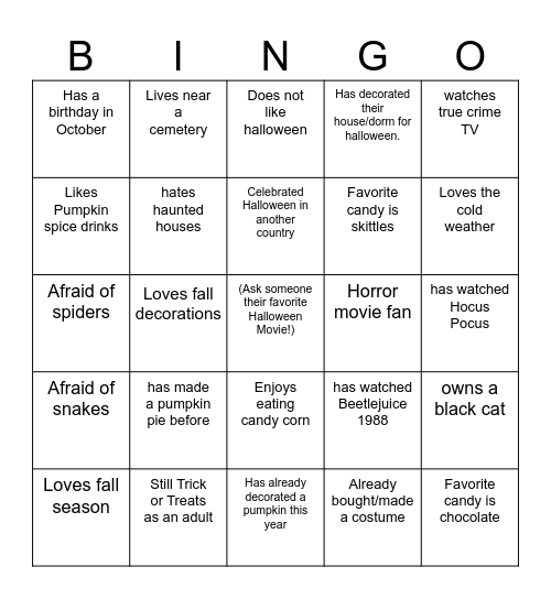 "Getting to Know You!" Bingo Card
