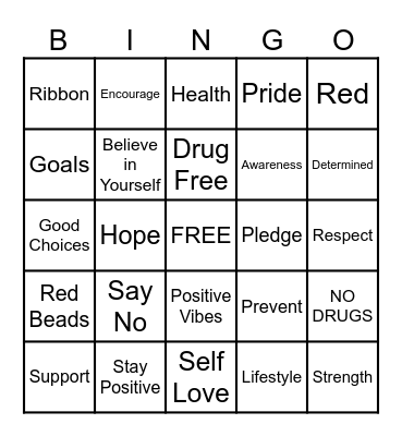 Red Ribbon Week Bingo Card