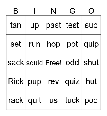 P-U Bingo Card