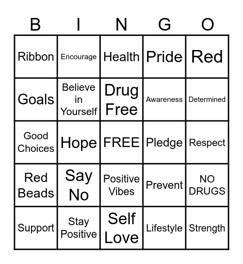 Red Ribbon Week Bingo Card