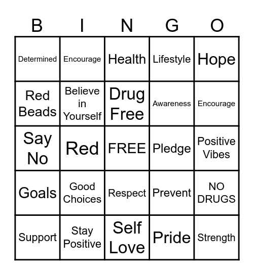 Red Ribbon Week Bingo Card