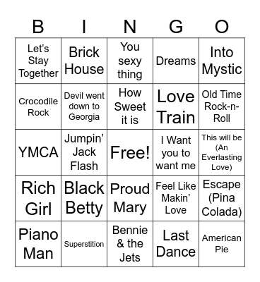 5. 1970's Hits - 4 Corners Bingo Card