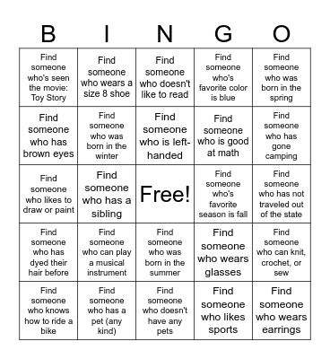 Get to Know You Bingo Card