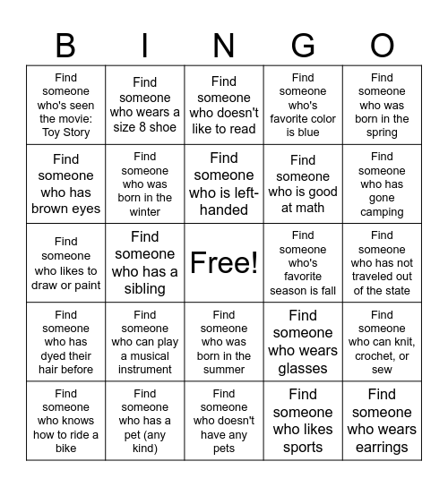 Get to Know You Bingo Card