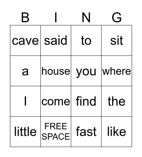 Word Bingo Card