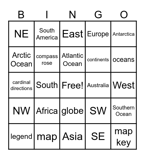 Map Skills & Geography BINGO Card