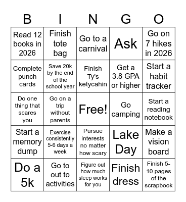 Goals Bingo Card