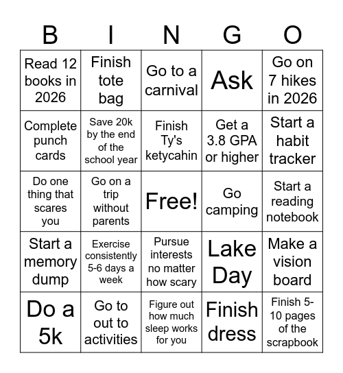 Goals Bingo Card