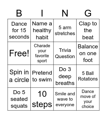 Club Sports Bingo Card