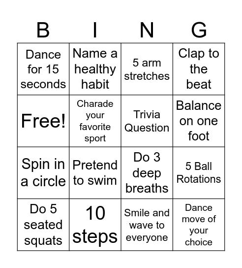 Club Sports Bingo Card