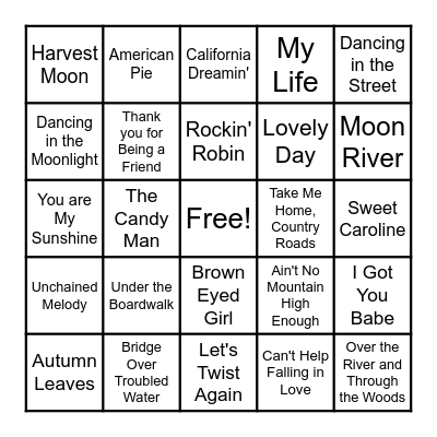 Name That Tune! Bingo Card