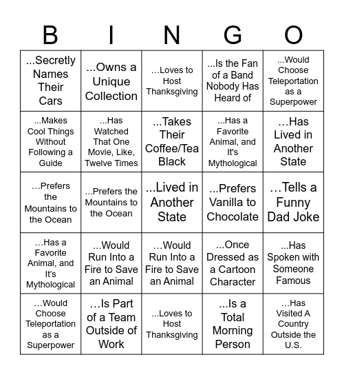 I Just Talked to Somebody Who... Bingo Card