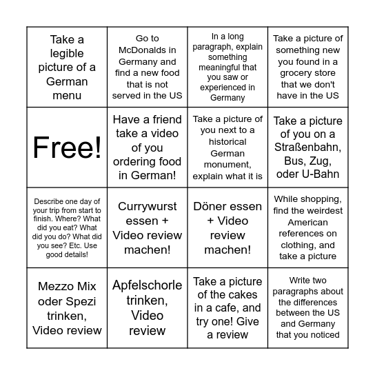 In Deutschland Reisen! Bingo Card