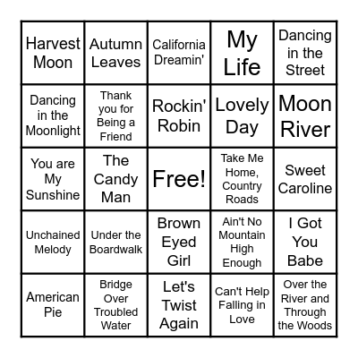 Name That Tune! Bingo Card