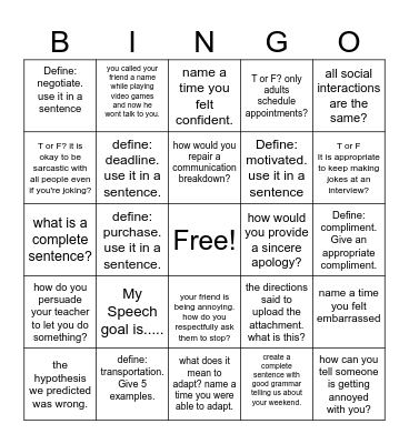 Dale's Speech Bingo Card