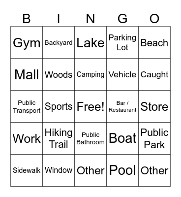 Adventure Bingo Card