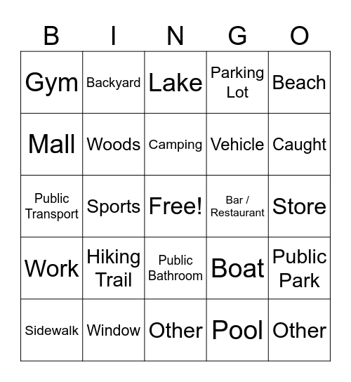 Adventure Bingo Card