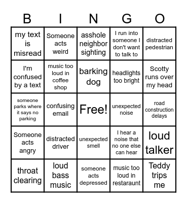 Things I can't control Bingo Card