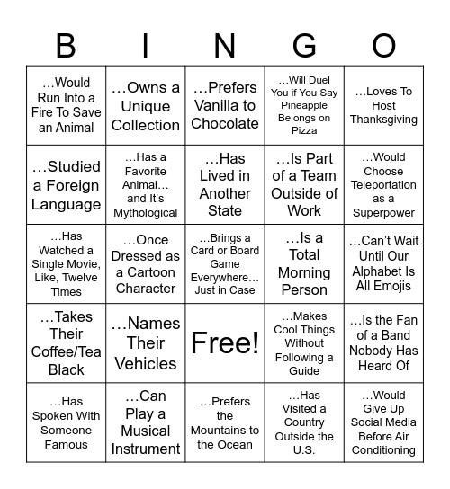 I Just Talked to Somebody Who… Bingo Card
