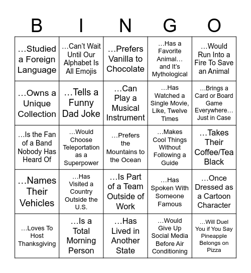 I Just Talked to Somebody Who… Bingo Card