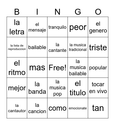spanish Bingo Card