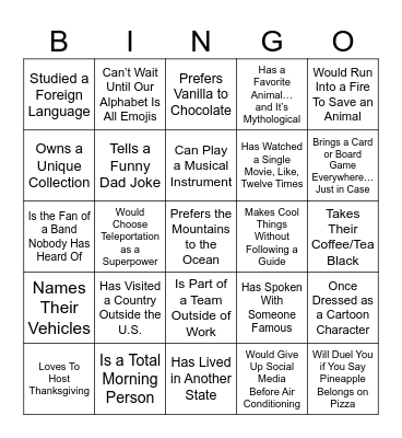 I Just Talked to Somebody Who… Bingo Card