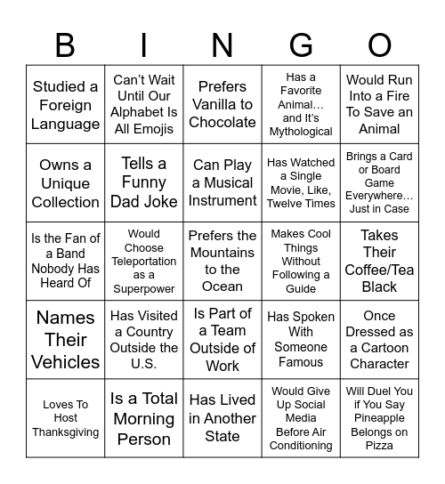 I Just Talked to Somebody Who… Bingo Card