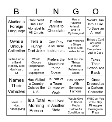 I Just Talked to Somebody Who… Bingo Card