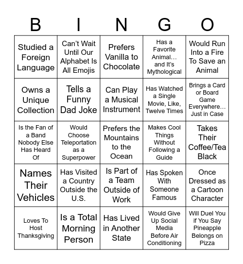 I Just Talked to Somebody Who… Bingo Card