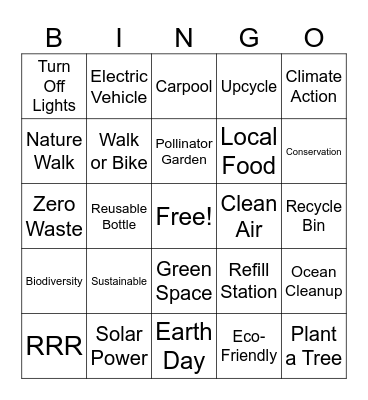 Sustainable Practices Bingo Card