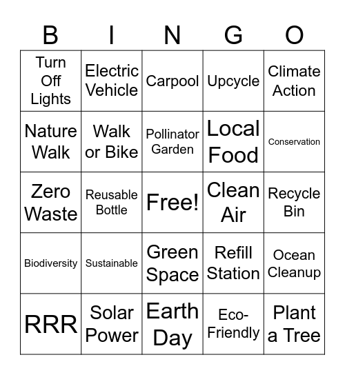 Sustainable Practices Bingo Card