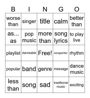 Vocab words Bingo Card