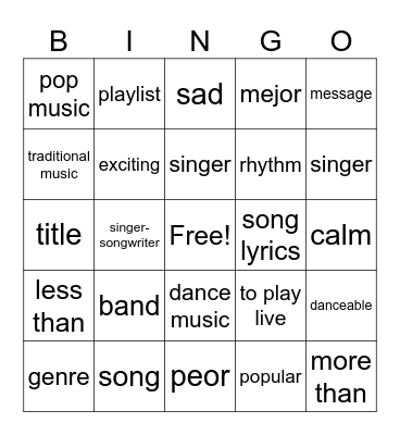 Test Vocab Bingo Card