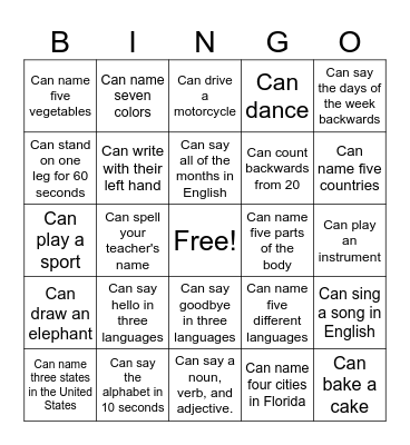 Modal Verb Can Bingo Card
