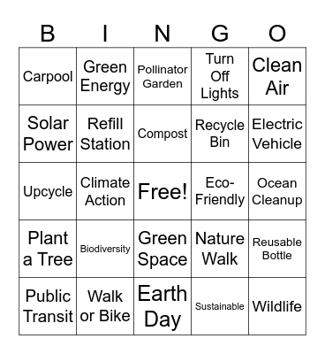 Sustainable Practices Bingo Card