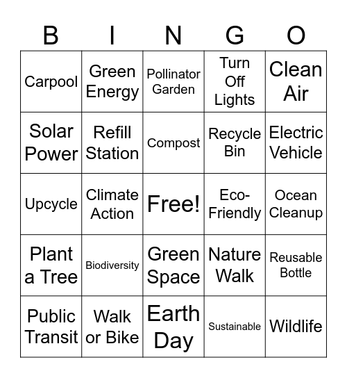 Sustainable Practices Bingo Card