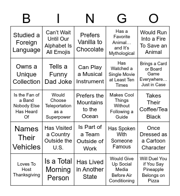 I Just Talked to Somebody Who… Bingo Card