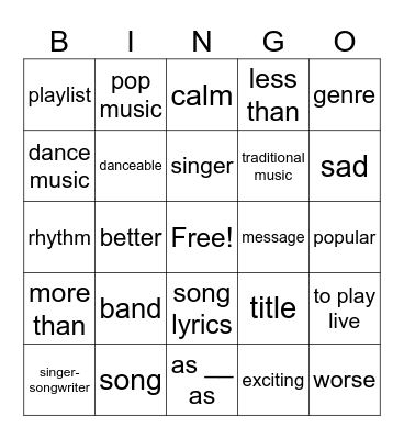 Test Vocab Bingo Card