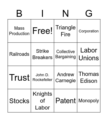 Industrial Revolution Bingo Card