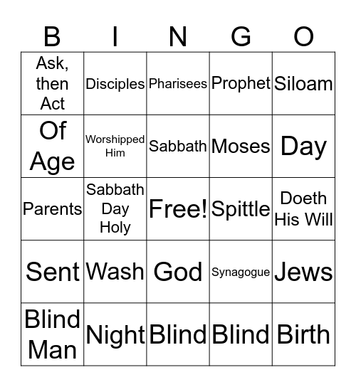John 9 - "The Blind Man" Bingo Card