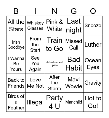 Pop Music Mix Bingo Card