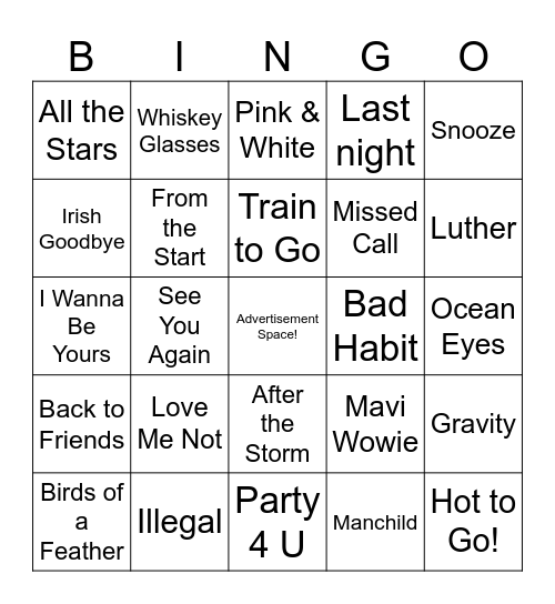 Pop Music Mix Bingo Card