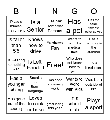 Find Someone Who Bingo Card