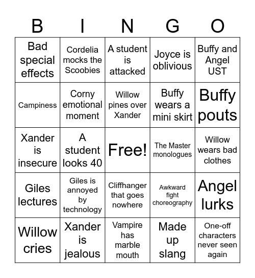 Buffy S1 Bingo Card