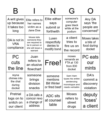 5C and 5D Bingo Card