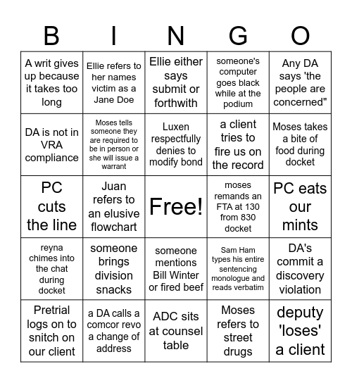 5C and 5D Bingo Card